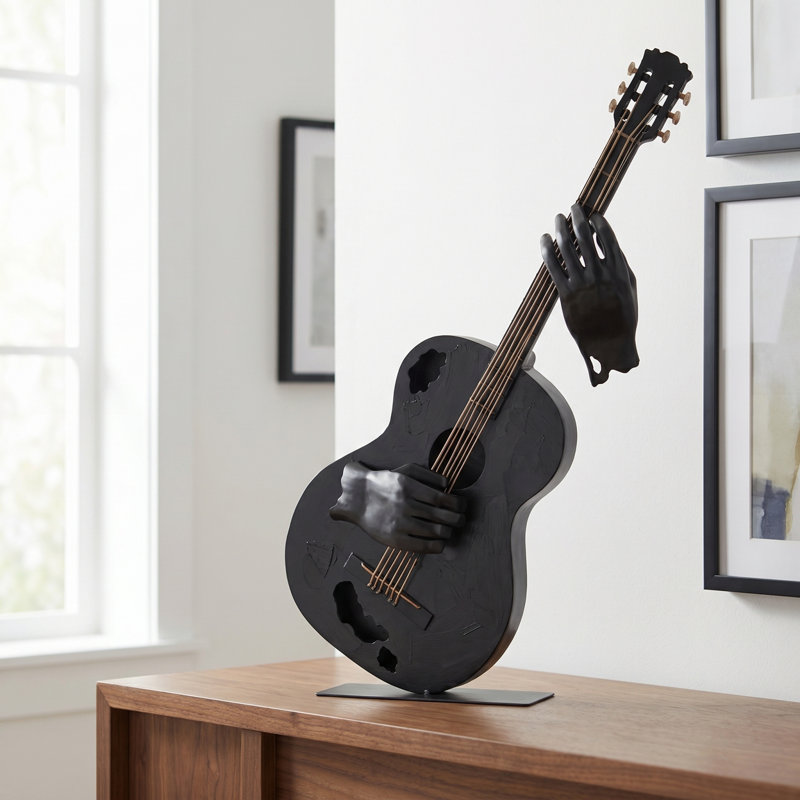 Sculpture de guitare en métal fabriquée à la main de 23 po de hauteur, statue de musique peinte à la main pour la maison et le bureau