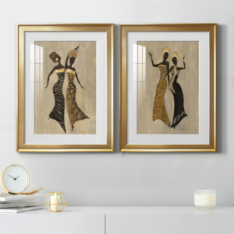 «Celebration I», ensemble de 2 reproductions d'art, H 22,5 po x l 61 po x P 1,5 po, Papier encadré doré, Blanc