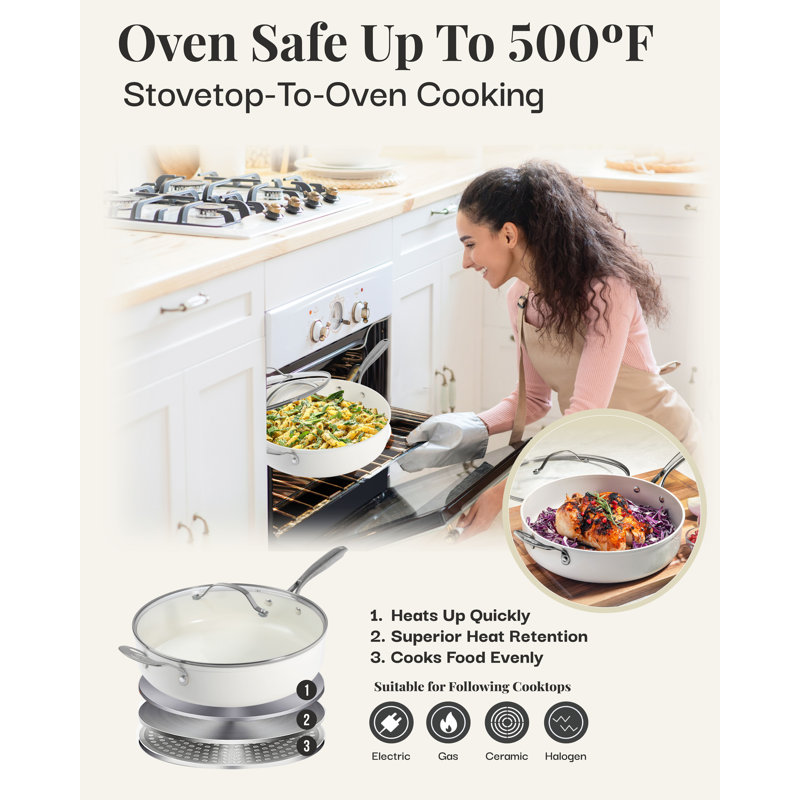 Cream Ultra Nonstick Aluminum 5.5 Qt Jumbo Cooker Pan with Lid