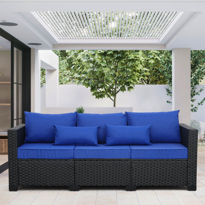 Outdoor Wicker Couch Patio Sofa Deep Seat Height Backrest Waterproof Cover Non-Slip Cushions