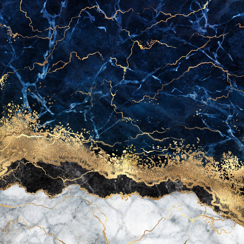 Blue Marble With Golden Veins - Wrapped Canvas Print, 30cm H x 30cm W x 3.8cm D