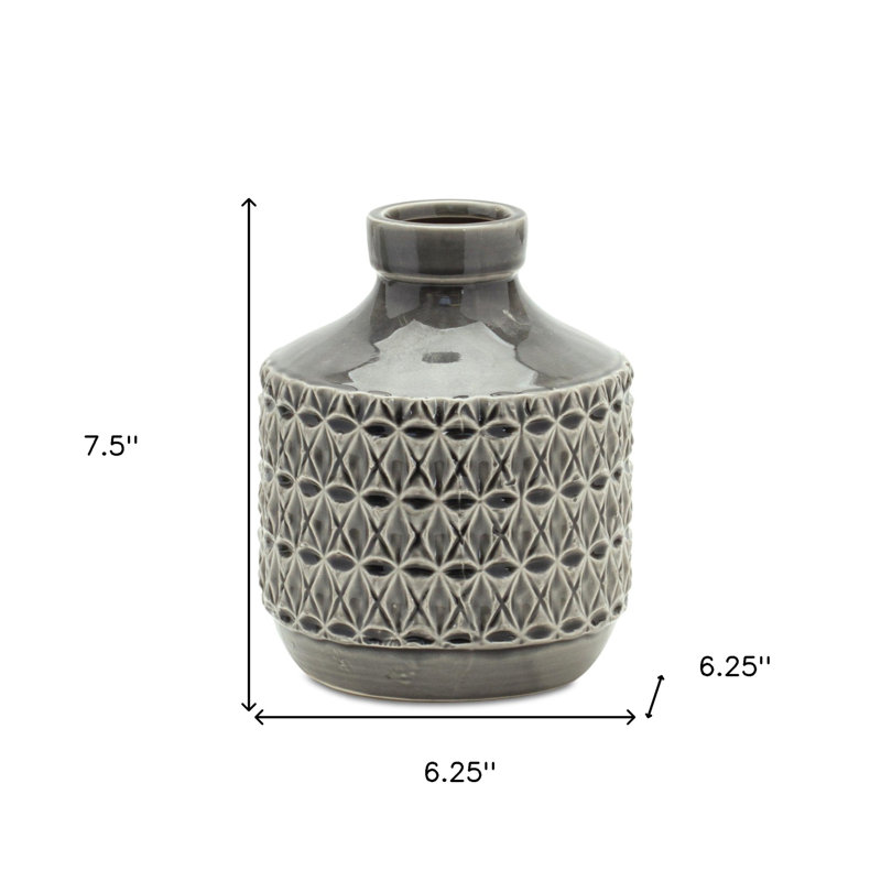 Gray Geometric Cylinder Terracotta Table Vase, 7.5" H x 6.25" W x 6.25" D