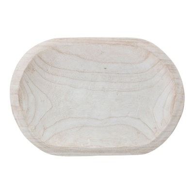 Hand-Carved Paulownia Wood Bowl with Whitewashed Finish