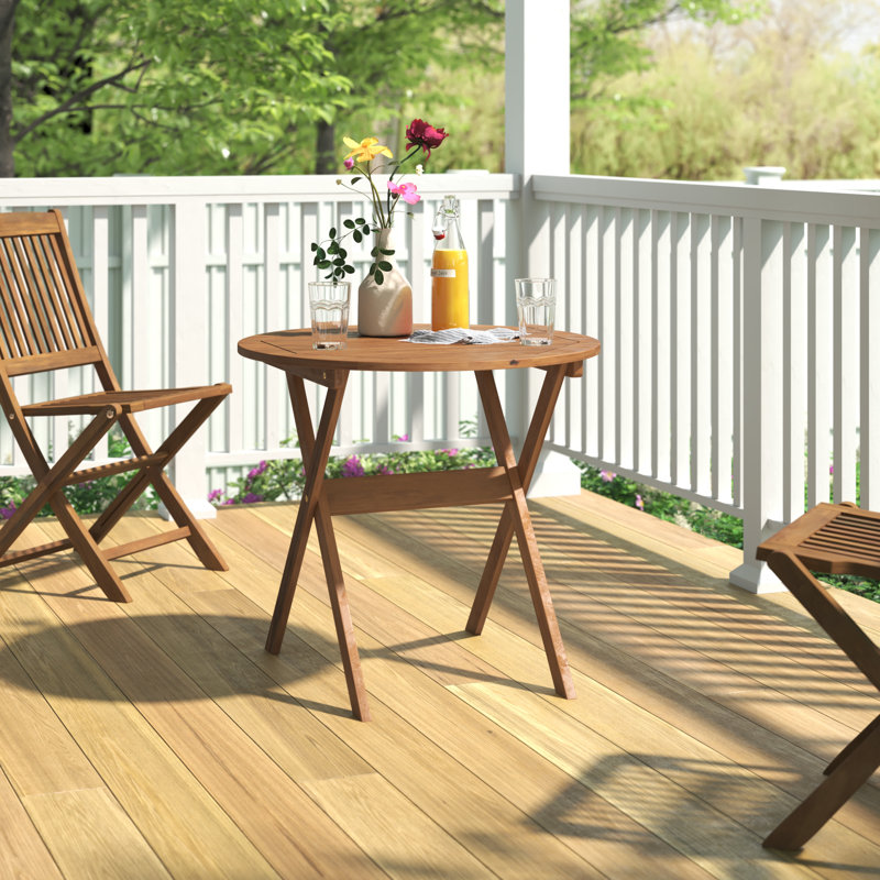 A Patio Furniture Outdoor Acacia Wood Round Coffee Table, 30x30 Inch, Natural Oil