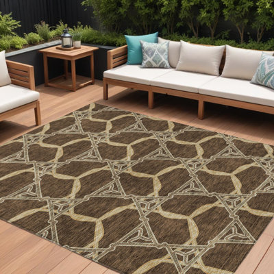 Tapis intérieur / extérieur géométrique lavable 9 pi x 12 pi brun et beige