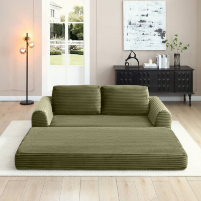 2-In-1 Folding Convertible Sofa Bed, Modern Corduroy Sleeper Couch With 2*Pillows, Futon Modular Upholstered Boneless Sofa With Pull-Out Bed,Folding Floor Modular Couch For Living Room