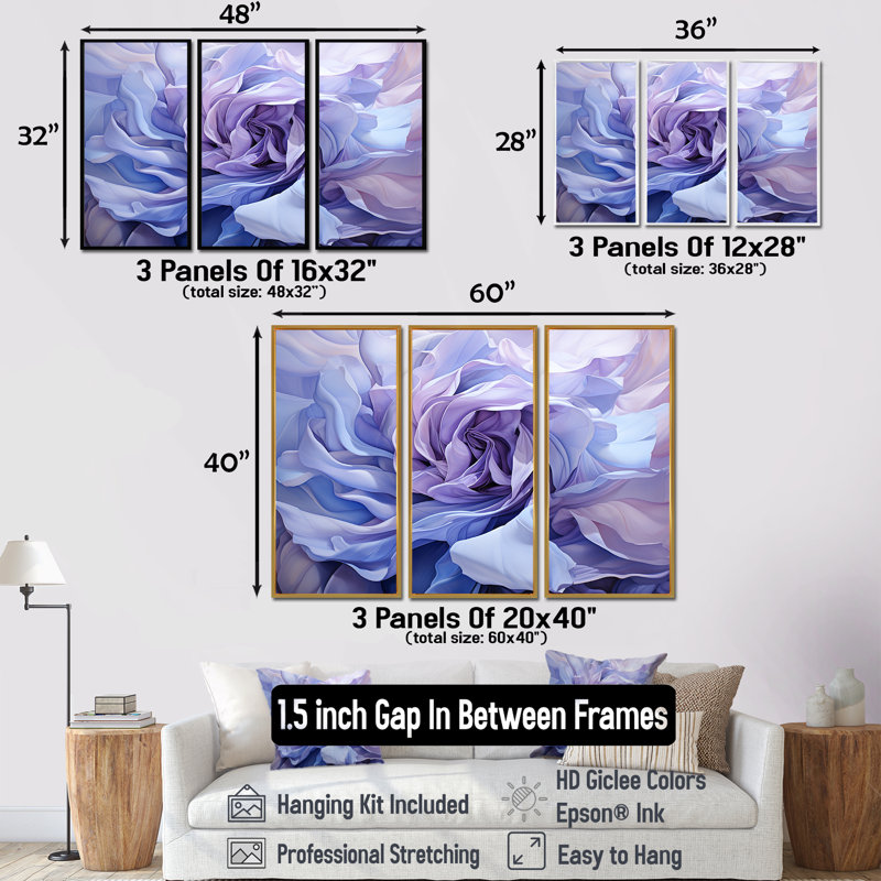 «Twist Lavender Rose - Abstract Spirals», ensemble d'art mural, H 28 po x l 36 po x P 1 po, Cadre flottant brun