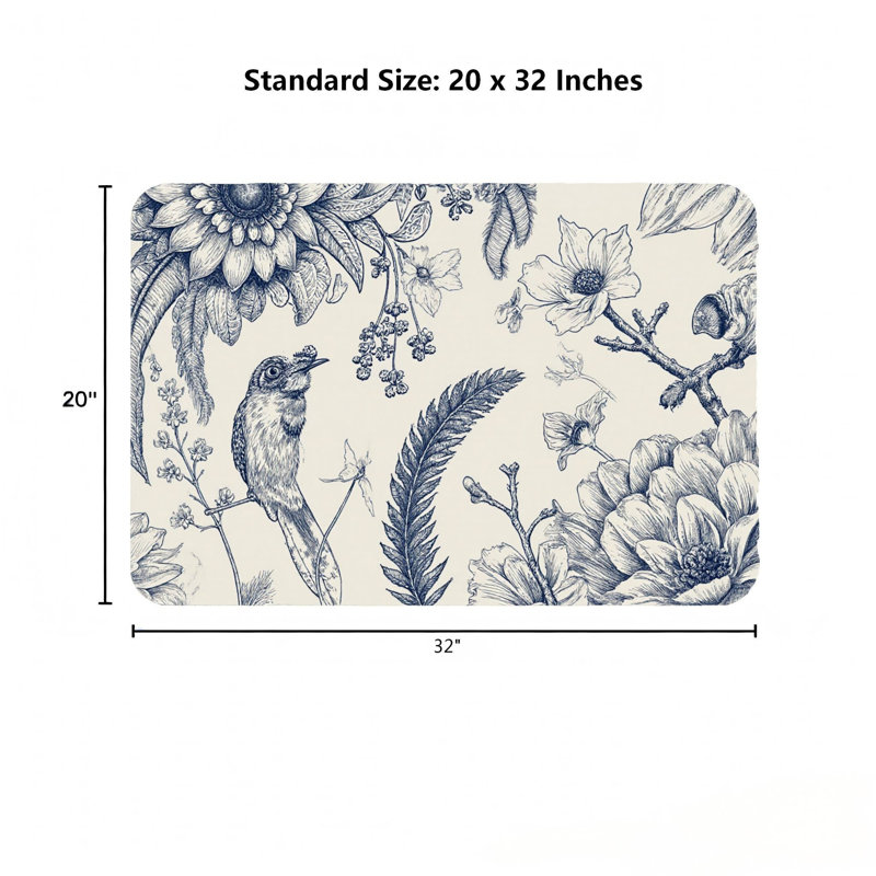 Tapis de bain bleu marine à motif floral croisé, 20 x 32 po, pour salle de bain, chambre à coucher