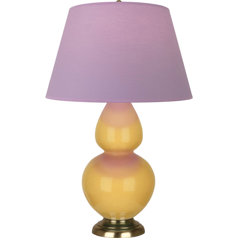 Lampe de table double gourde en céramique, Lavande / prune, Jaune coucher de soleil glacé / laiton, Laiton