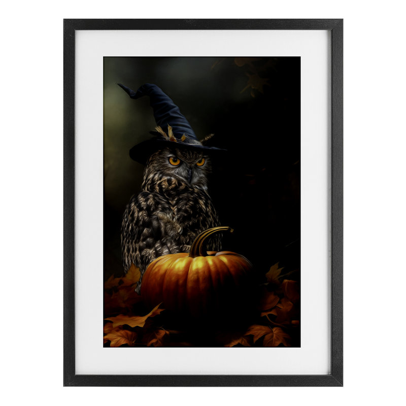 «Bewitching Gaze of Owl», reproduction sous verre encadrée, design par Kelley Parker, H 20 po x l 14 po, Cadre noir minuit