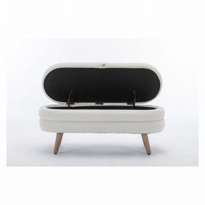 Noelany Upholstered Storage Bench, Ivory Velvet