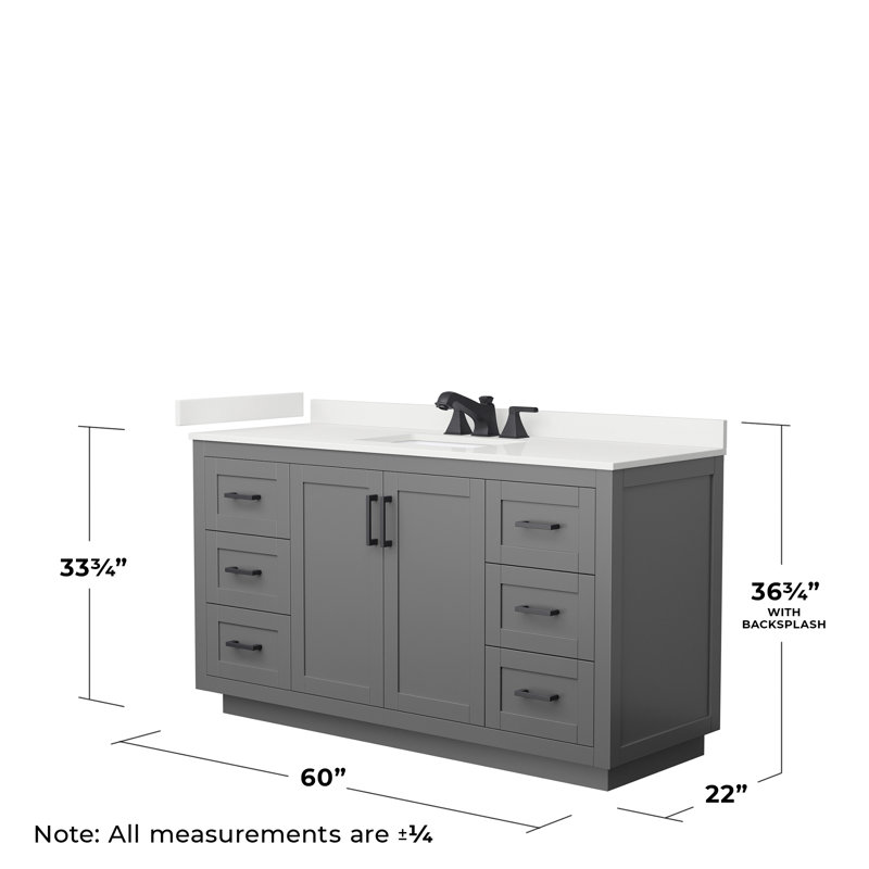 Miranda 60" Freestanding Single Bathroom Vanity with Quartz Top, White Quartz, Dark Gray, Matte Black