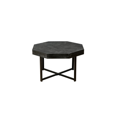 Wood Octagonal Vintage Patchwork Craft Farmhouse 30 Inch Wooden Table Top  Cross Metal Legs Coffee Table For Living Room(Antique Black)