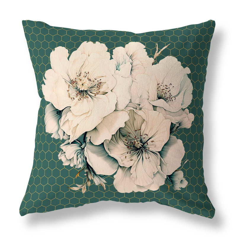 Coussin Magnolia Majesty, H 18 po x l 18 po, Gris / multicolore