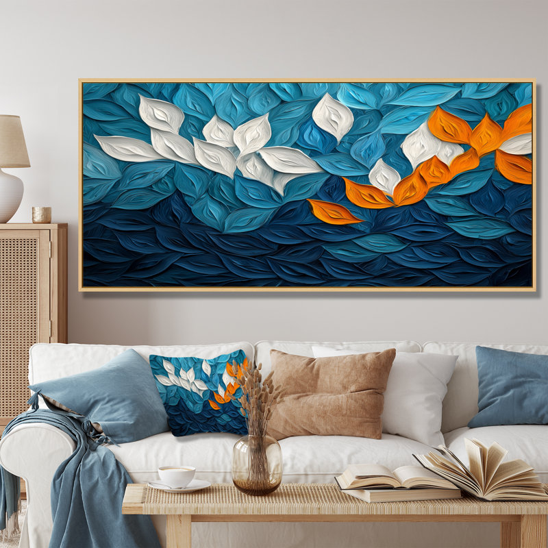 Olaitan - Floral Large Wall Art, H 28 po x l 60 po, Cadre flottant, Crème, crème