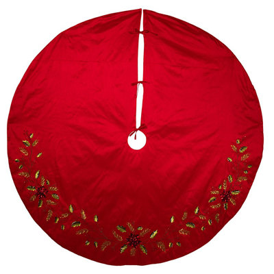 Kurt Adler 72-Inch Red Dupion Tree Skirt with Multi Sequin Poinsettia Kurt Adler 72-Inch Red Dupion Tree Skirt with Multi Sequin Poinsettia