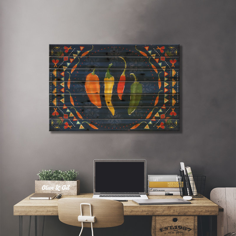 Tex Tex Fiesta I Dark par Veronique Charron - impression sur bois sans cadre, H 18 po x l 26 po x P 1,5 po
