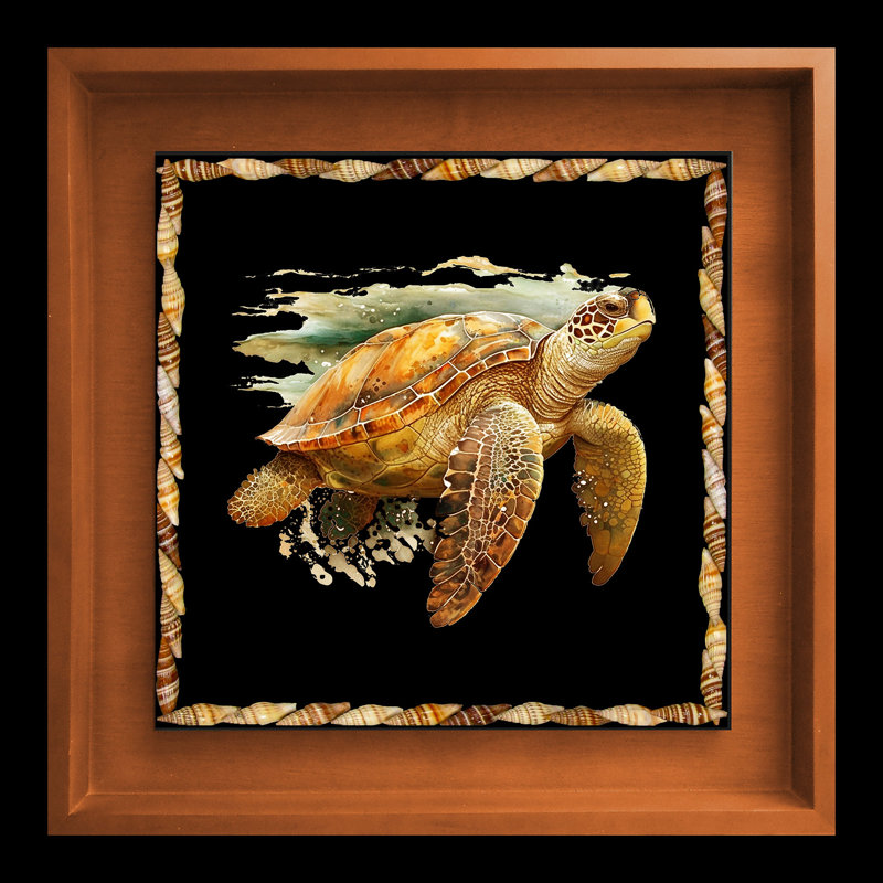 Art fini - tortue brune sur cadre brun, Brun