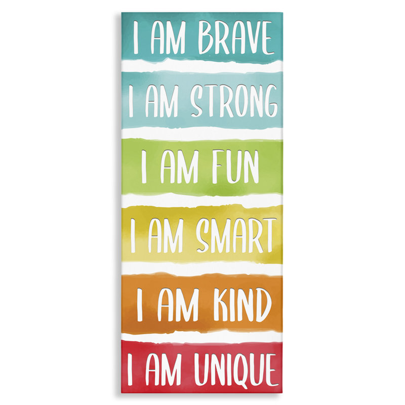 I'm I'm Brave Strong Fun Inspirational Expressions Rainbow Stripes Grey Farmhouse, H 30 po x l 13 po