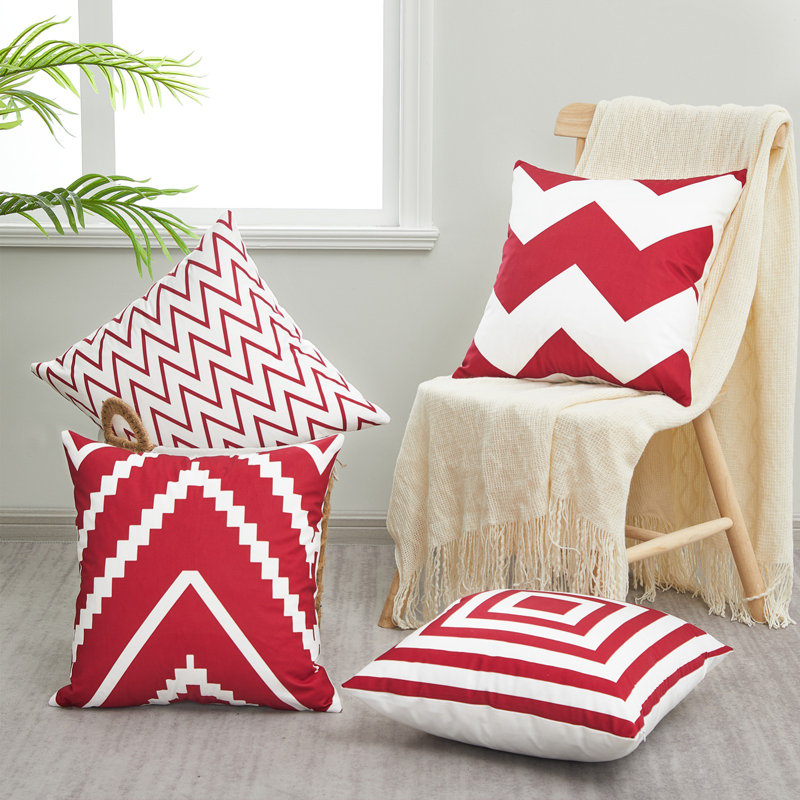 Lendsey Square Pillow Cover, Burgundy/White
