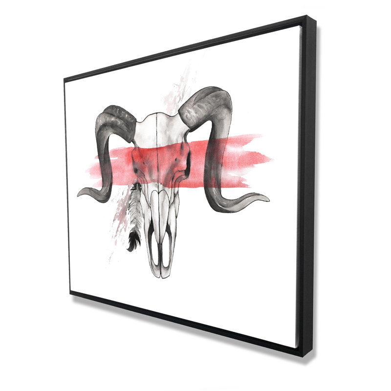 Aries Skull with Feather - Western Animals Canvas Art Decor