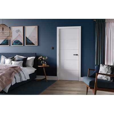 Essentials Horizontal 4 Line Primed White Internal  Door