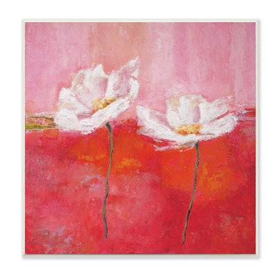 «White Daisies Abstract Florals Red Pink Pop» par Isabelle Herbert - impression d'art graphique