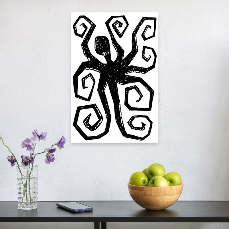 «Black Octopus Swirl Abstract Modern Contemporary Octopus Ocean», reproduction d'art murale, 24" H x 16" W