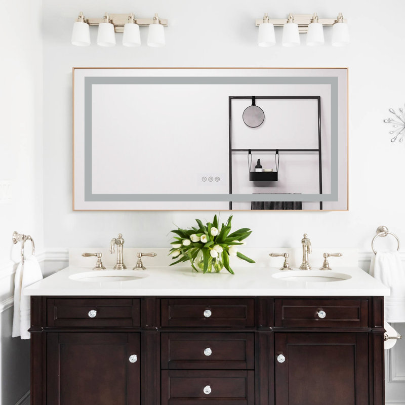 20"x28" Led Mirror Bathroom Vanity Mirror With Back Light,wall Mount Multifunctional Vanity Mirror,brushed Gold Aluminium Frame