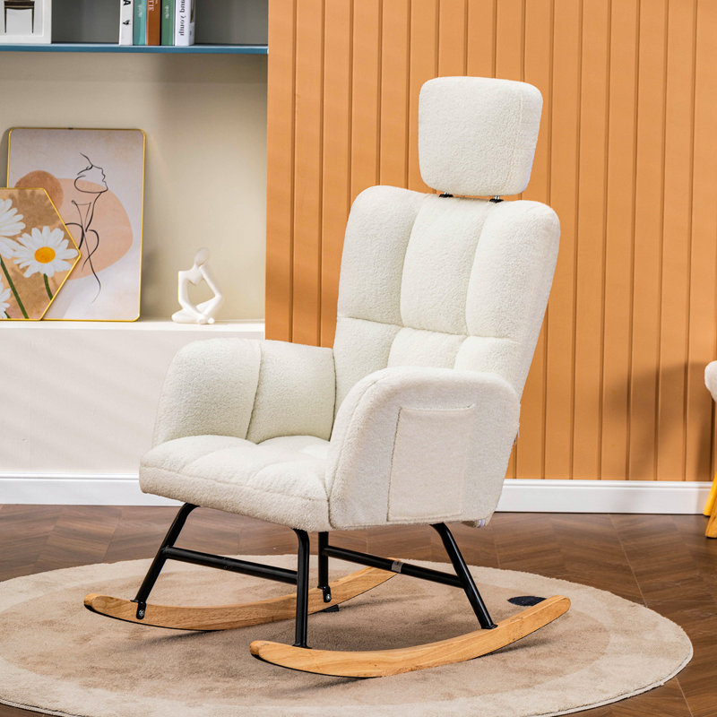 Rocking Chair, Nursing Chair With High Backrest, Height Adjustable Comfy Reading Armchairs For Adults For Living Room, Bedrooms, Balcony