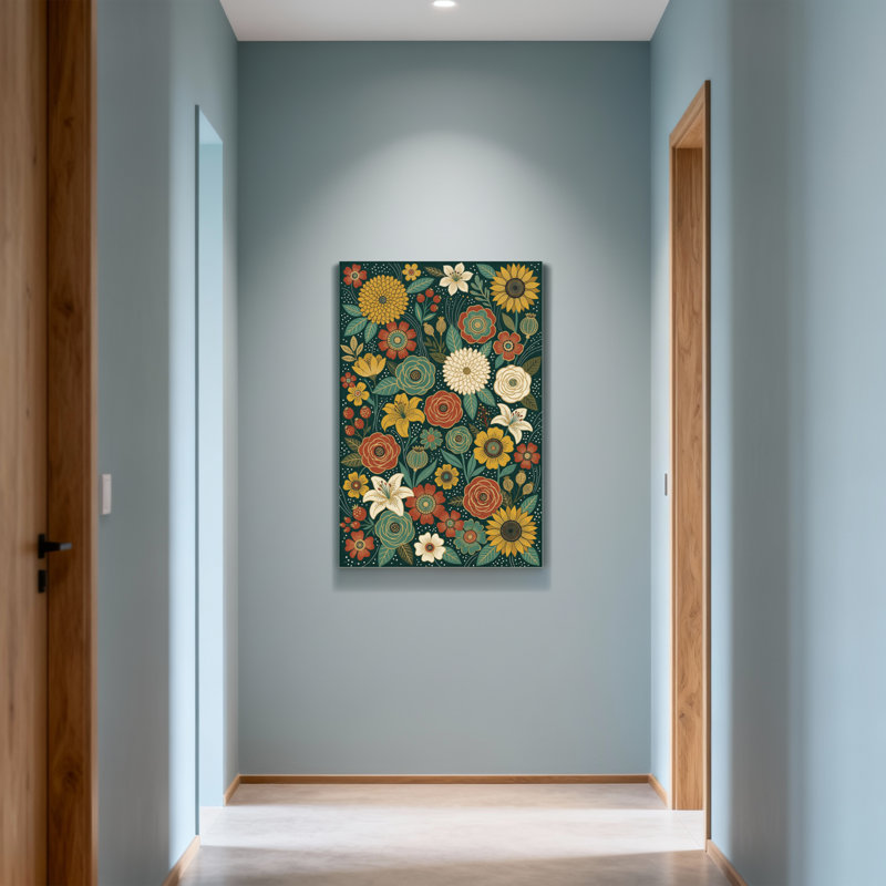 Motif floral de plantes et de fleurs aux couleurs vives et aux feuilles, H 30 po x l 20 po