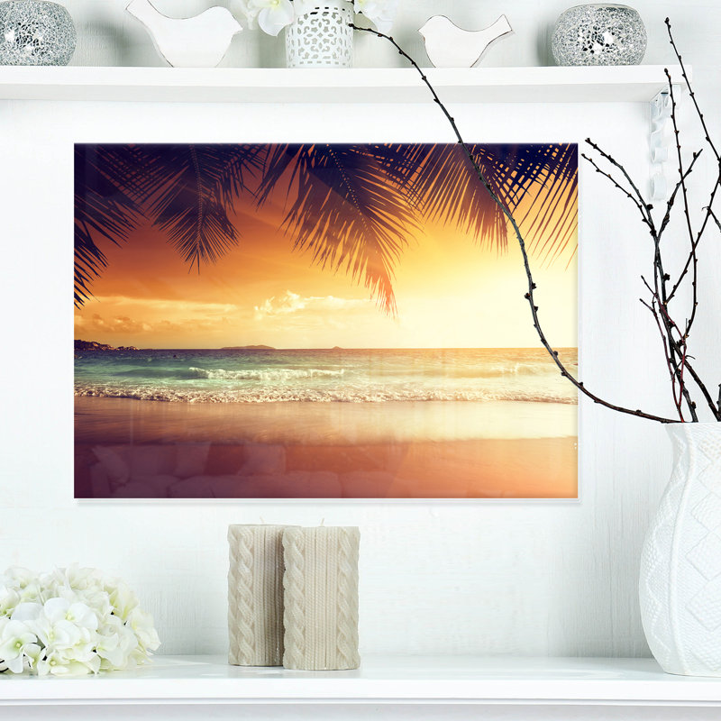 «Palm Leaves on Caribbean Seashore», impression, H 30 po x l 40 po x P 1,5 po, Métal