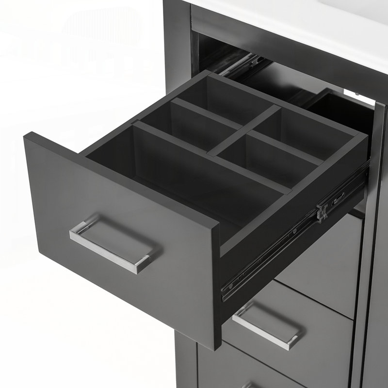 Meuble-lavabo autoportant avec rangement abondant et fabrication durable, Noir