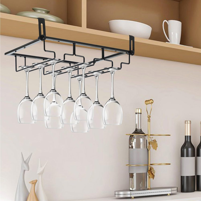 Porte-verres à vin noir pour le rangement sous l'armoire, H 2,4 po x l 19,8 po x P 9 po