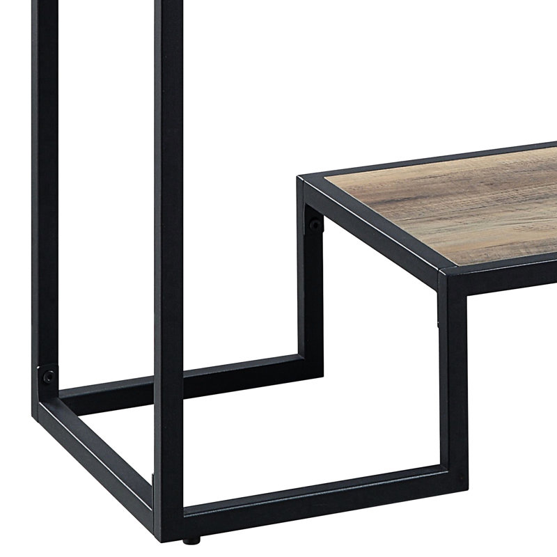 Rectangular Rustic Table In Oak And Black With Extra Storage - Industrial Look Versatile For Home Decor