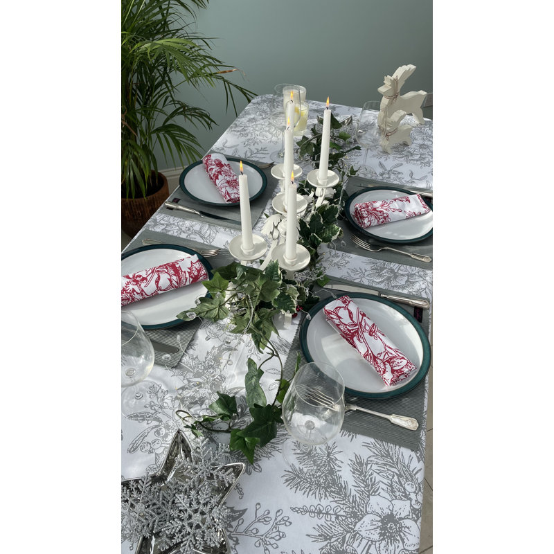 Iyana 100% Cotton Floral Square Napkin, Red/White