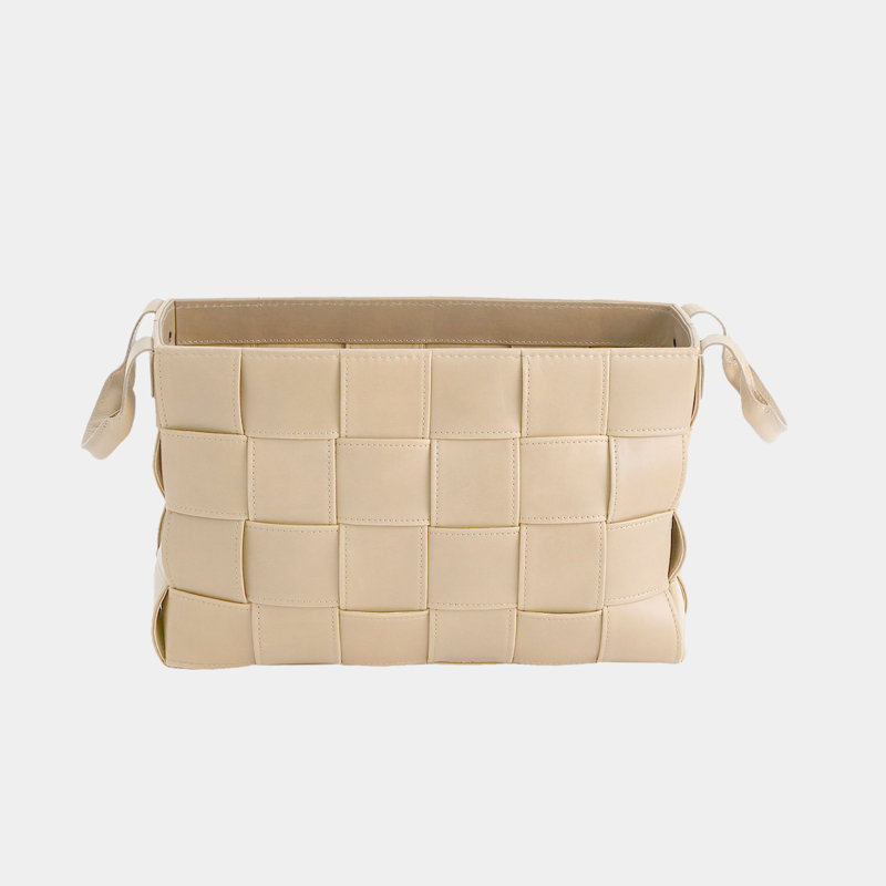 Soft Woven Leather Basket-Beige-Sm, Beige, 12" H x 6" W x 18" D