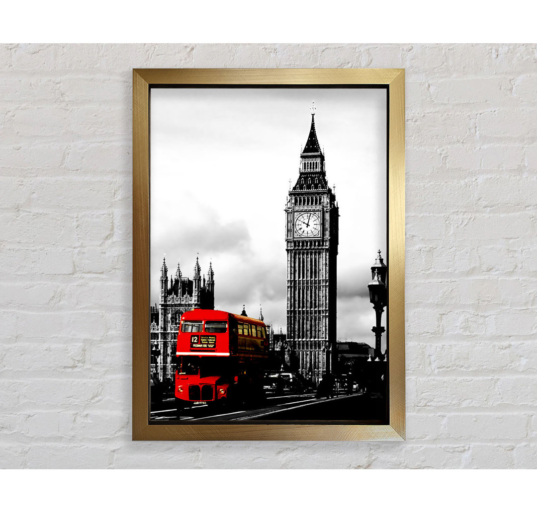 London Big Ben Red Bus B N W - Einzelner Bilderrahmen Kunstdrucke