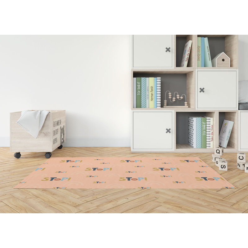 Tapis de jeu pour enfants Stop Slate, Rectangle 5 pi x 7 pi, Pêche / orange