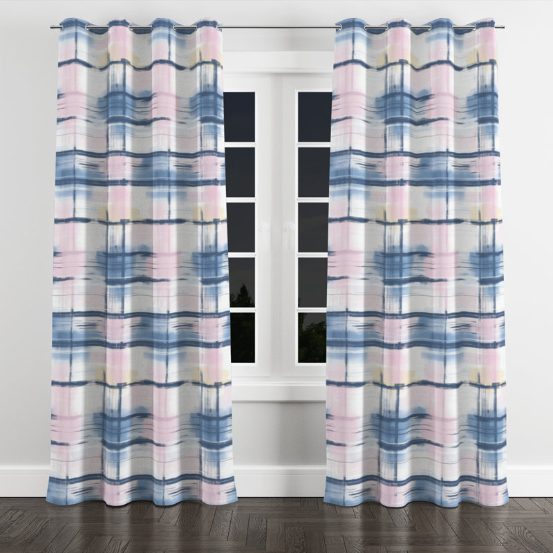 Modern Window curtains - Pink Light Horizon Plaid Grommet Curtain - 1 Panel, 52" W x 63" L, Silver Grommets