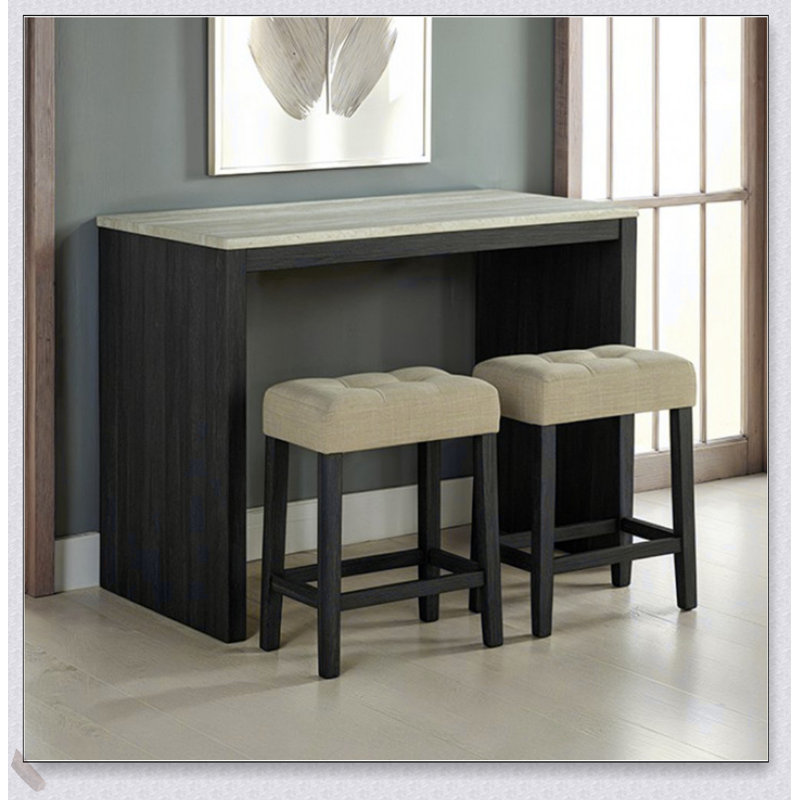 Table de salle à manger bicolore noire avec 2 tabourets et coussins de siège capitonnés en biscuit, parfaite pour les maisons modernes