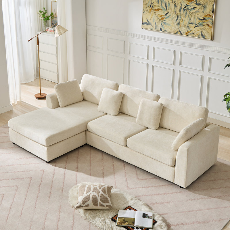 Canapé 2 pièces rembourré en L de 108,7 po avec méridienne convertible, Crème