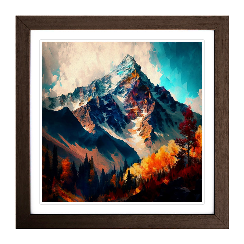 Mountain Impressionism - Single Picture Frame Print on Wood, Walnut