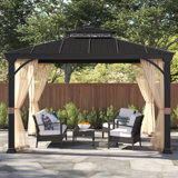 Sunjoy 10 x 12 ft Metal Gazebo with Black Rustproof Aluminum Frame Two Tier, Ceiling Hook and Mosquito Net