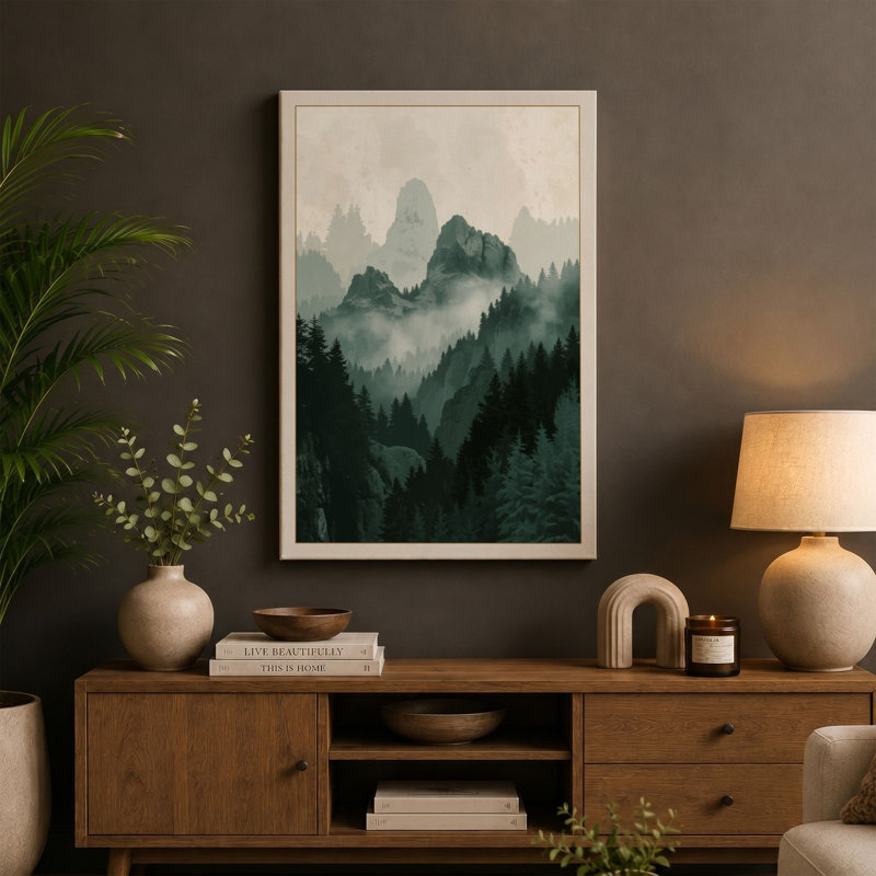 Misty Mountain Layers Scandinavian - Wrapped Canvas, 24x16 - 61.0 x 40.6 cm, Sage Border