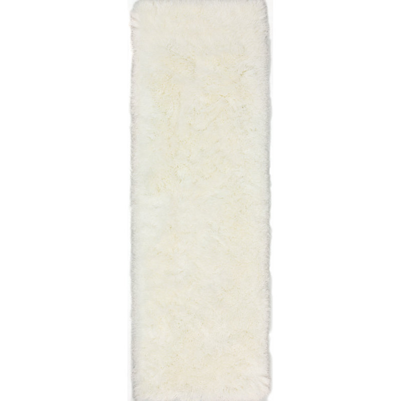 Tapis blanc touffeté à la main Petrey, Tapis de couloir 2 pi 3 po x 7 pi 6 po