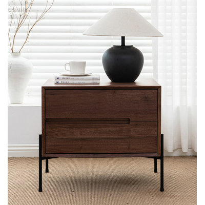 Minimalist Style Solid Wood Nightstand with Hidden Handle Design for Bedroom