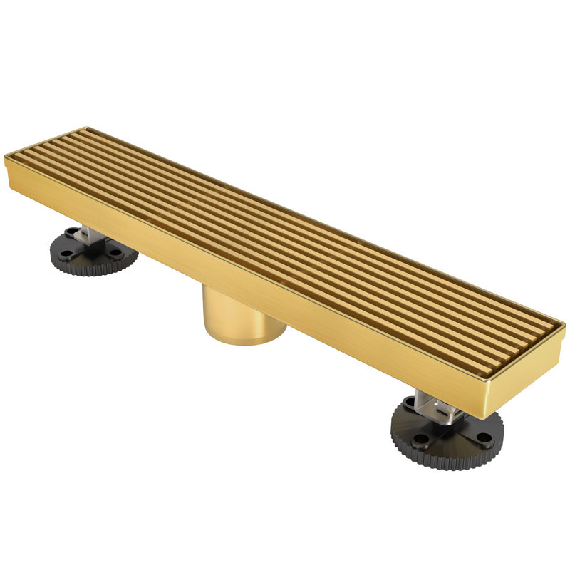 Drain de douche à grille linéaire 12 "avec pieds réglables 12", Brushed Gold