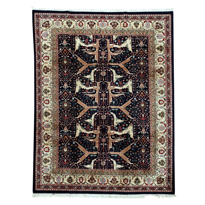 Tapis brun / noir en laine noué à la main de conception unique 9 pi x 12 pi