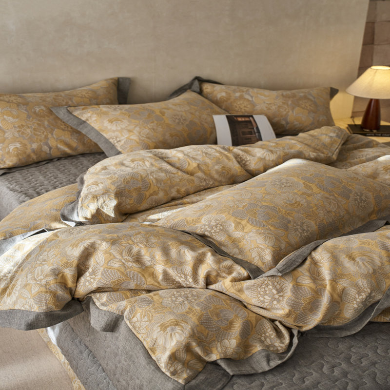Ensemble de housse de couette rétro en jacquard de coton et lin texturé, Housse de couette très grand et 2 taies d'oreille